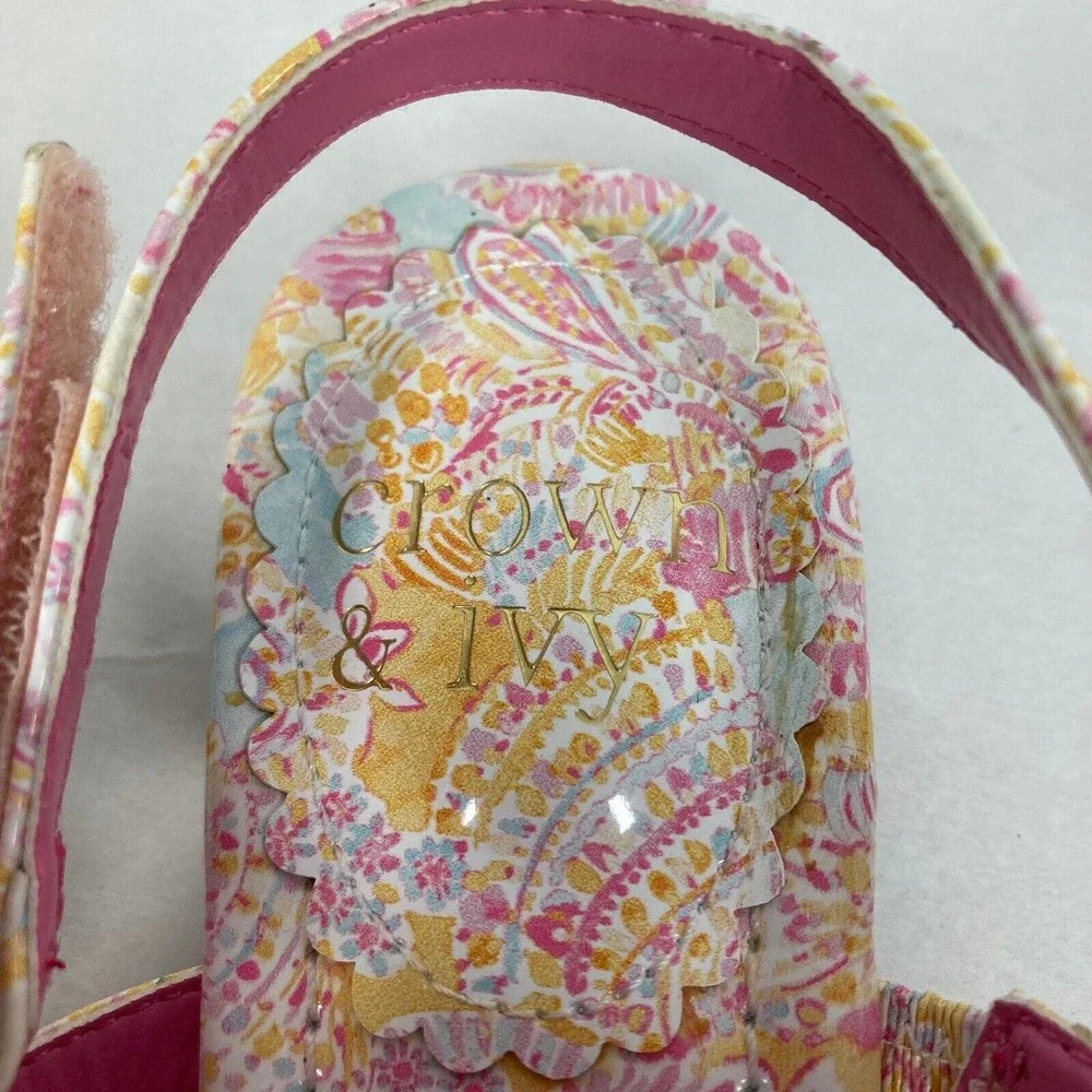 Crown & Ivy Sandals‎ Girls Sz 2 Wylie Pink Yellow Paisley Thong NEW